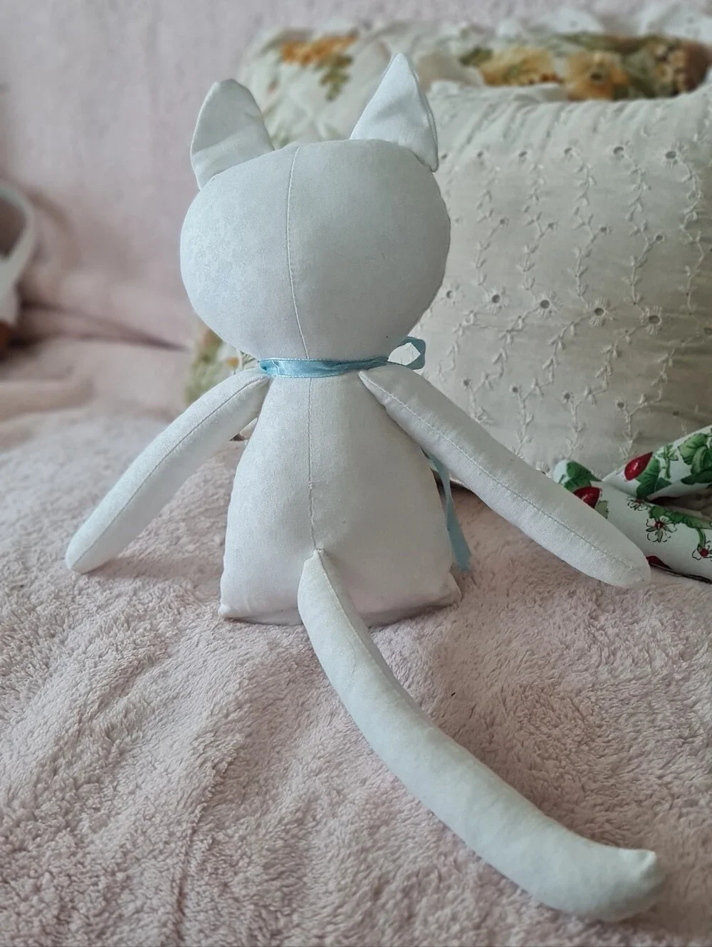Handmade Cat Ragdolls, White with Floral Accents & Strawberry Print